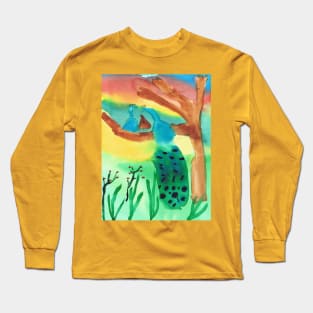 Purim Peacocks In a Garden, Watercolor Art Long Sleeve T-Shirt